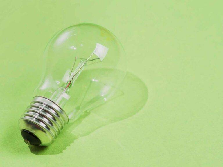 Ein Bild von einer Glühbirne die auf einer grünen Fläche liegt. Es symbolisiert Ideenreichtum.