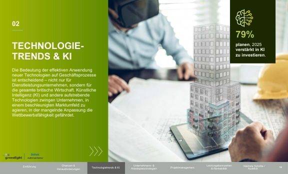 Clarity Report 2025: Technologietrends & KI. Künstliche Intelligenz und neue Technologien sind entscheidend für die Wettbewerbsfähigkeit. 79 % der Unternehmen planen 2025 verstärkt in KI zu investieren.