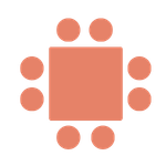 Symbol für Blockbestuhlung mit Sitzplätzen rund um einen zentralen Tisch