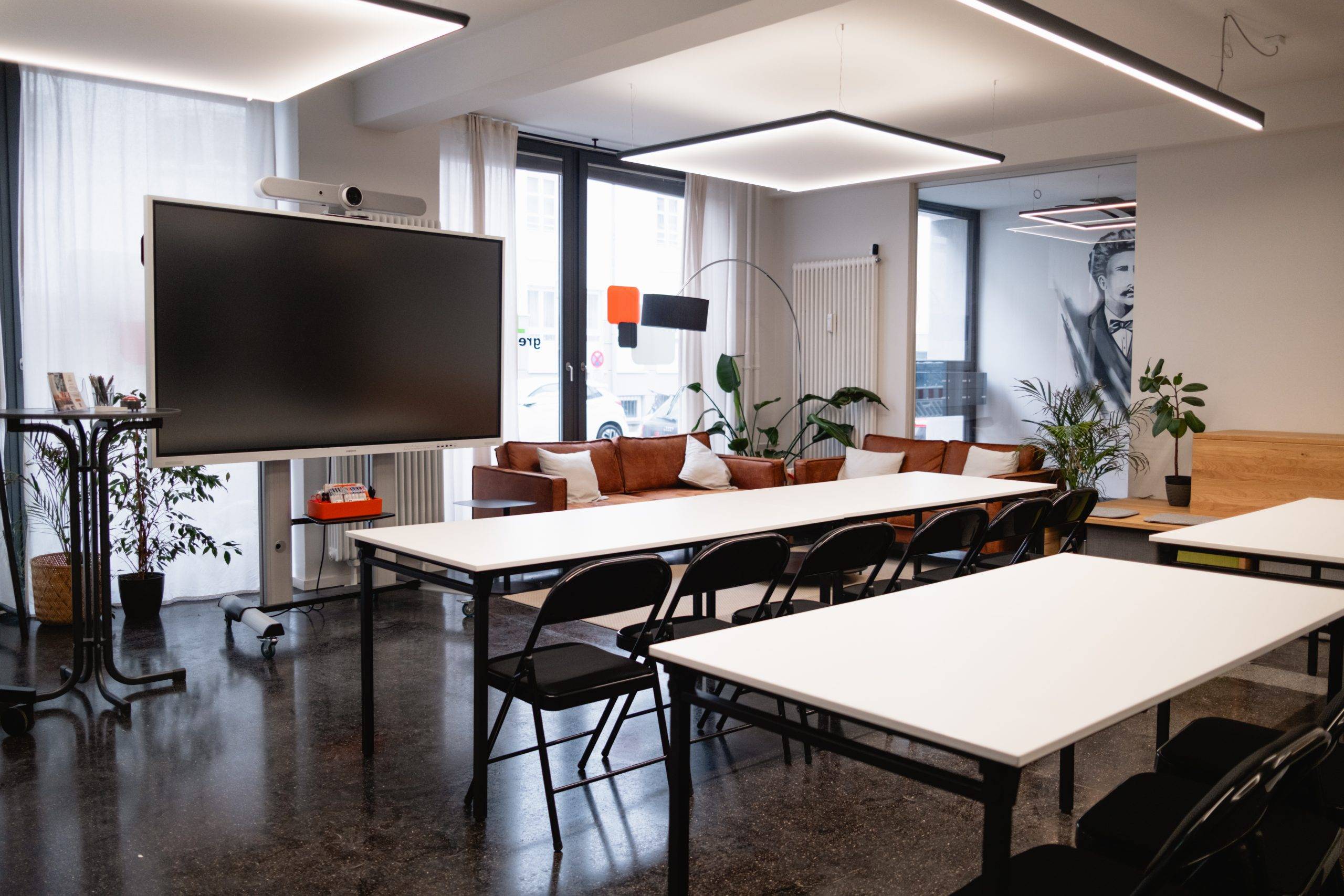 Open meeting space with columns