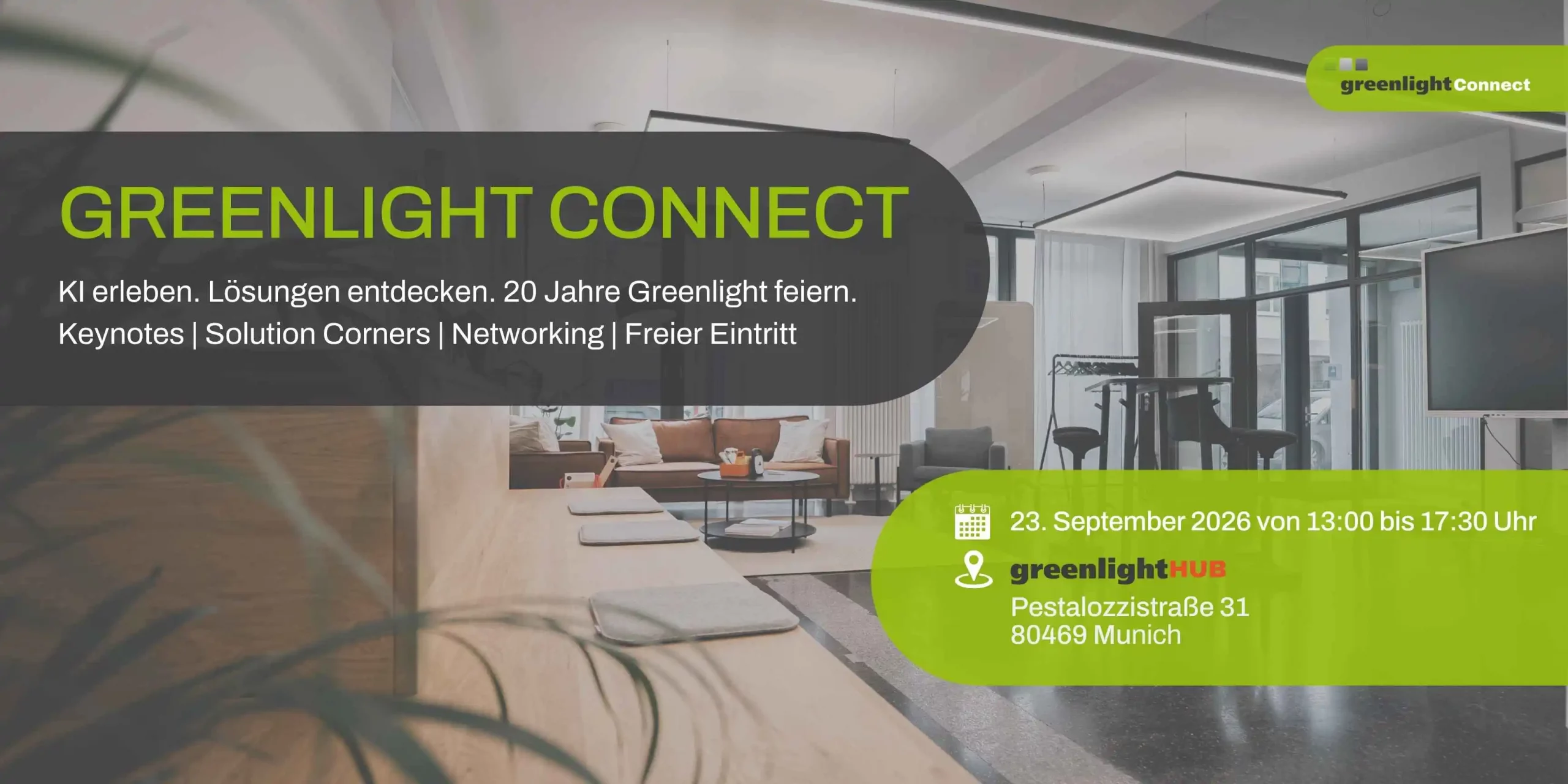 Greenlight Connect 2026 im GreenlightHUB mit KI-Keynotes, Solution Corners, Networking und 20-jährigem Firmenjubiläum
