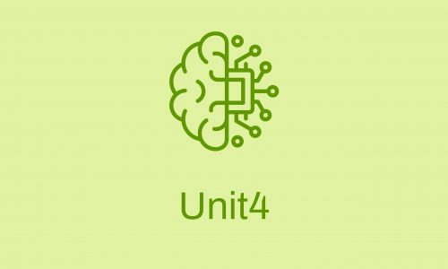 Grüne Grafik zu Unit4 mit einem kombinierten Gehirn- und Schaltkreis-Symbol als Darstellung intelligenter ERP-Technologie.